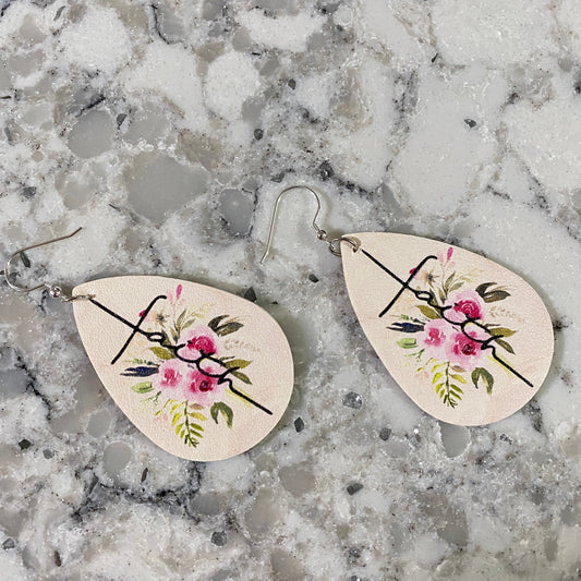 Faux Leather Earrings - Faith Floral Teardrops