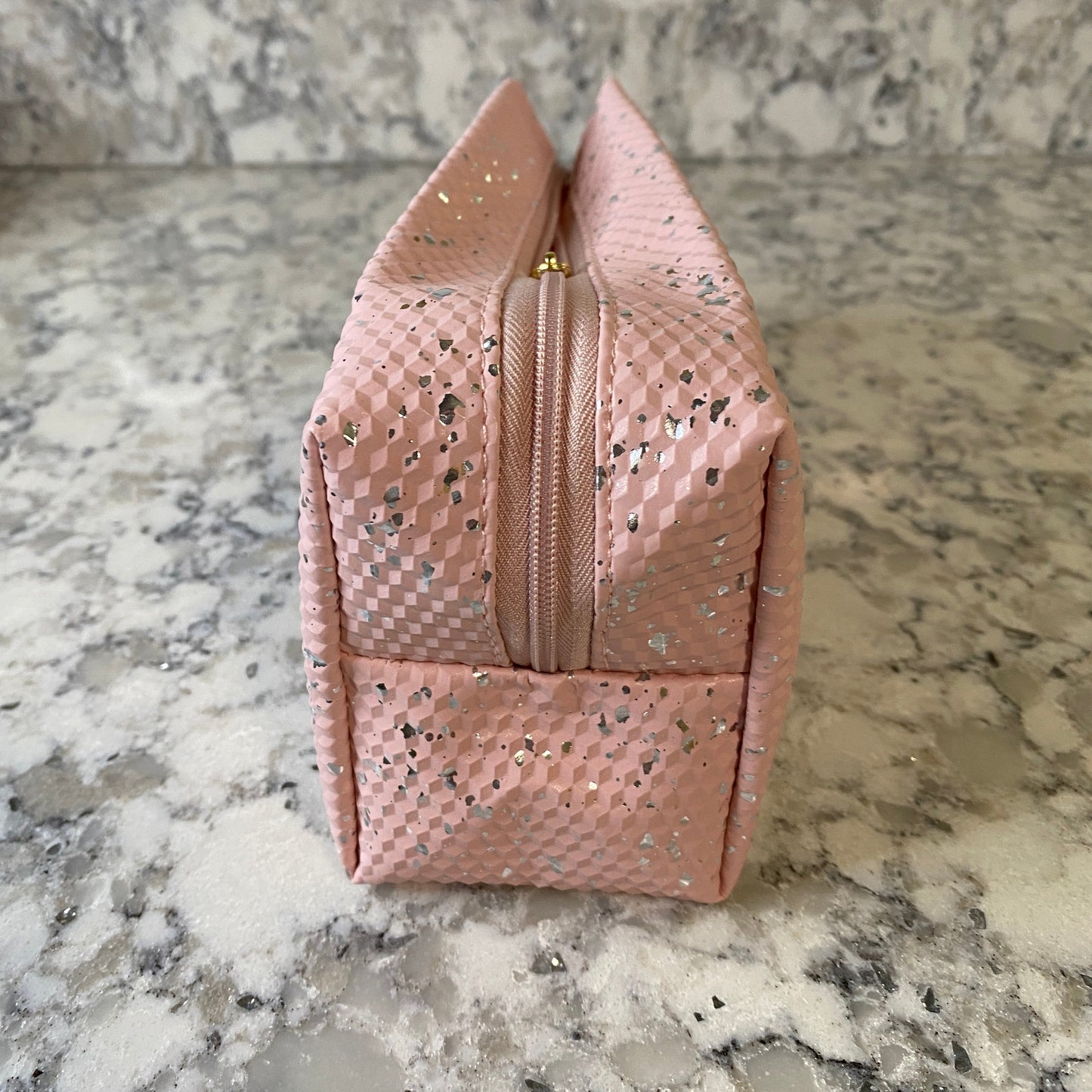 Pouch - Stand Up Rectangle Zip - Pink Silver Splatter