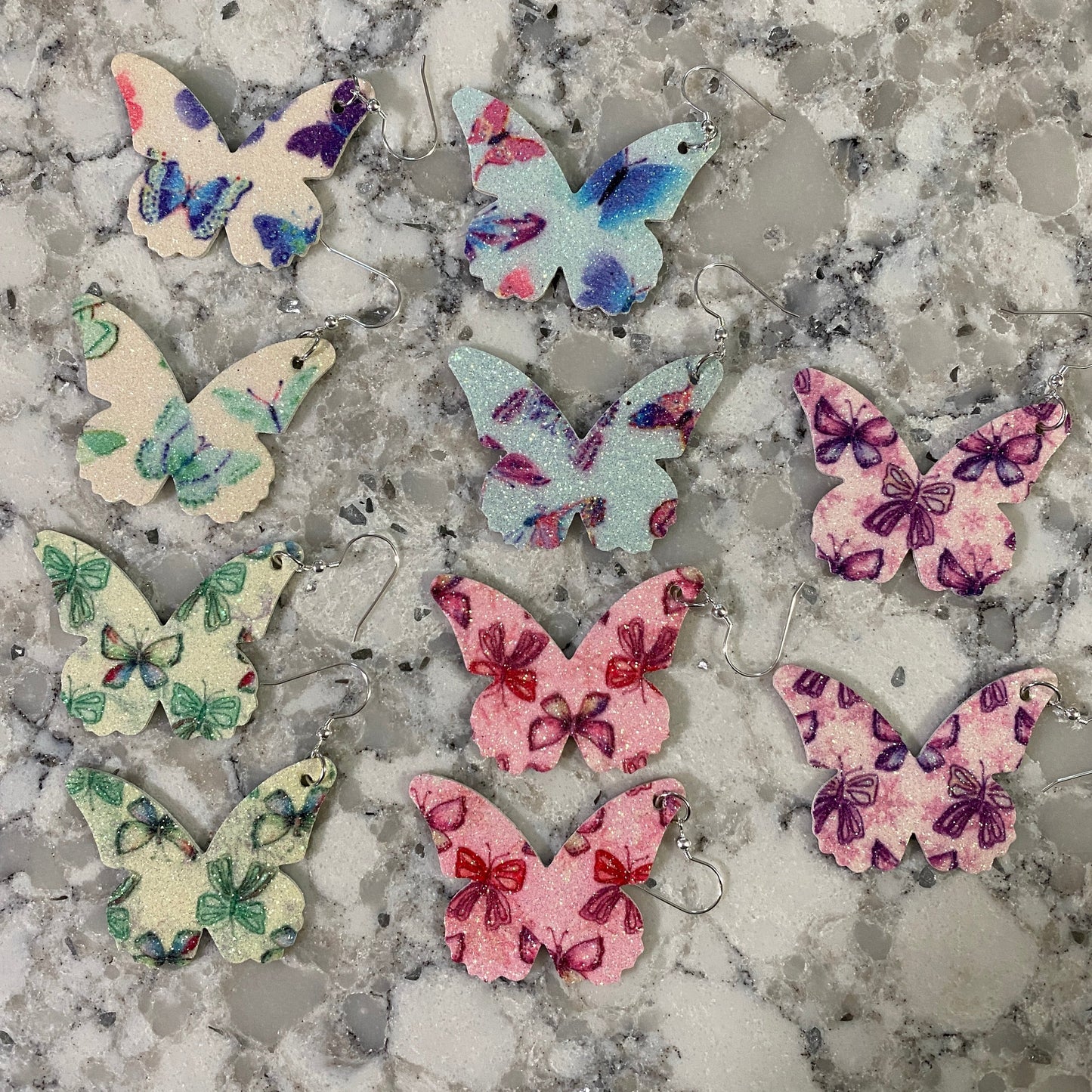 Faux Leather Earrings - Butterfly Shaped Sparkle