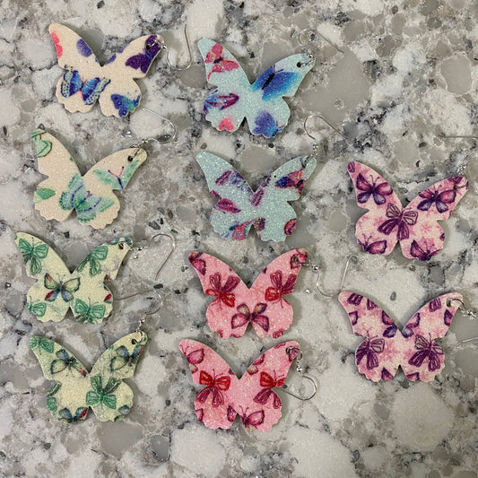 Faux Leather Earrings - Butterfly Shaped Sparkle