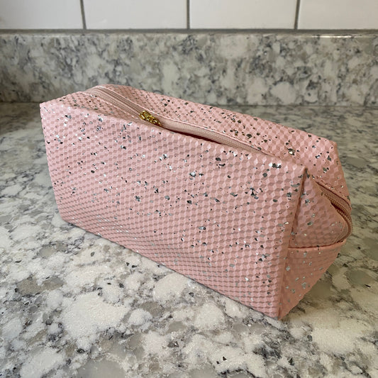 Pouch - Stand Up Rectangle Zip - Pink Silver Splatter