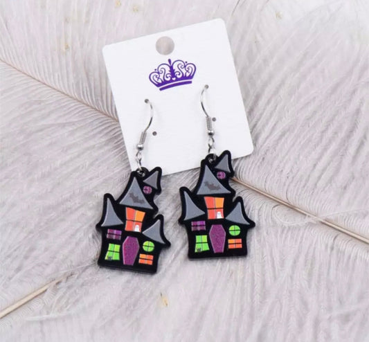 Acrylic Dangle Earrings - Haunted House - Halloween