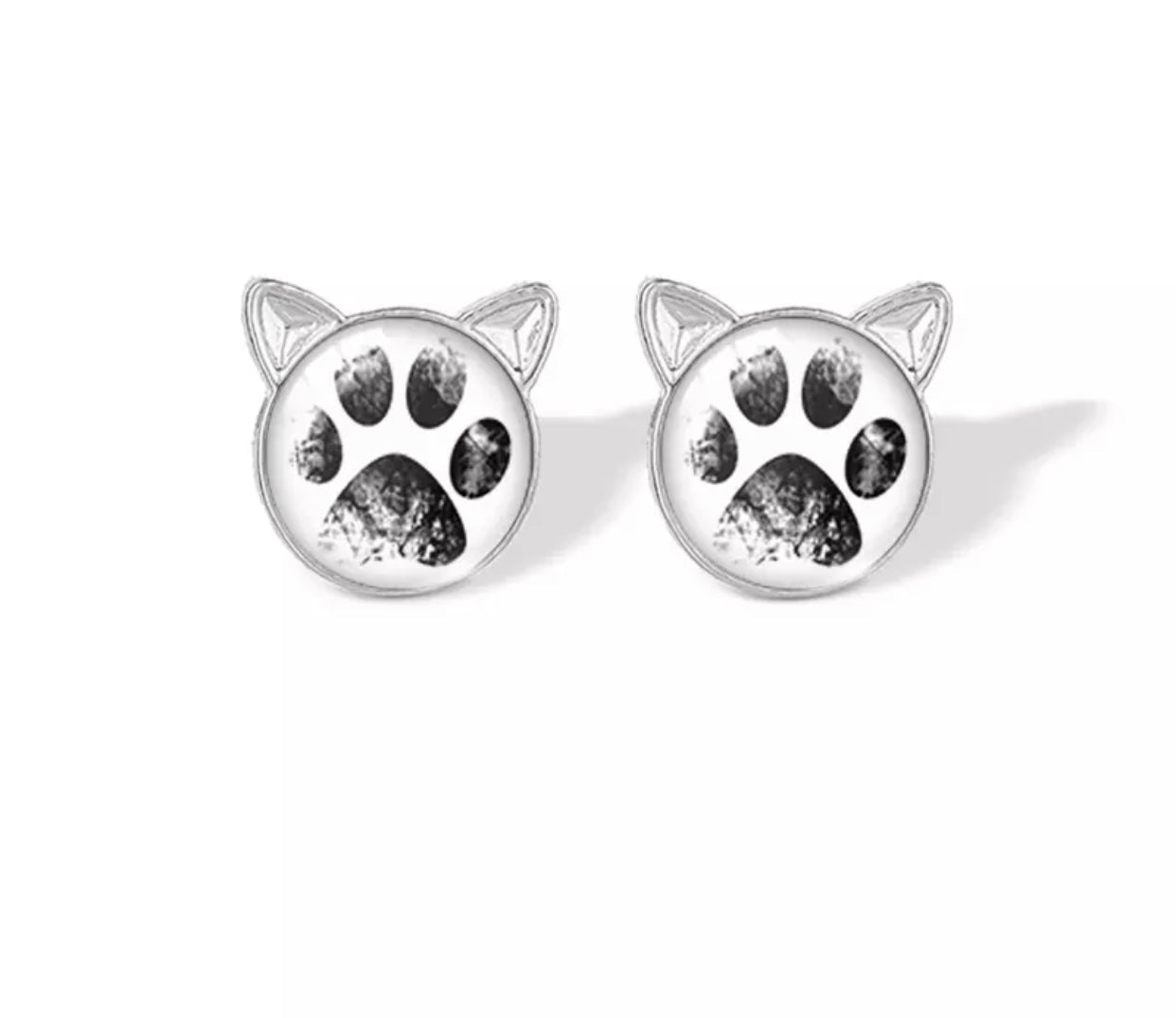 Glass Dome Earrings - Paw With Ears
