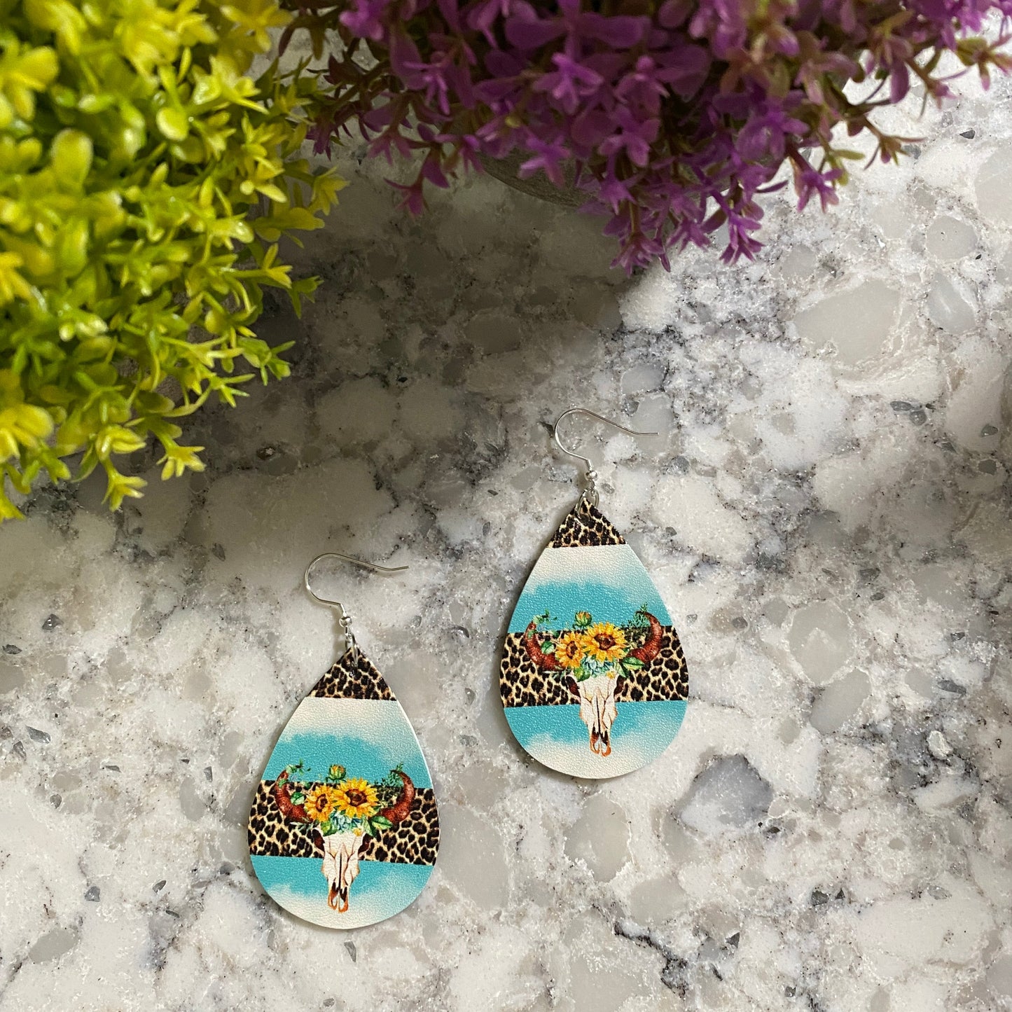 Faux Leather Earrings - Animal Print Stripe Floral Skull Teardrops