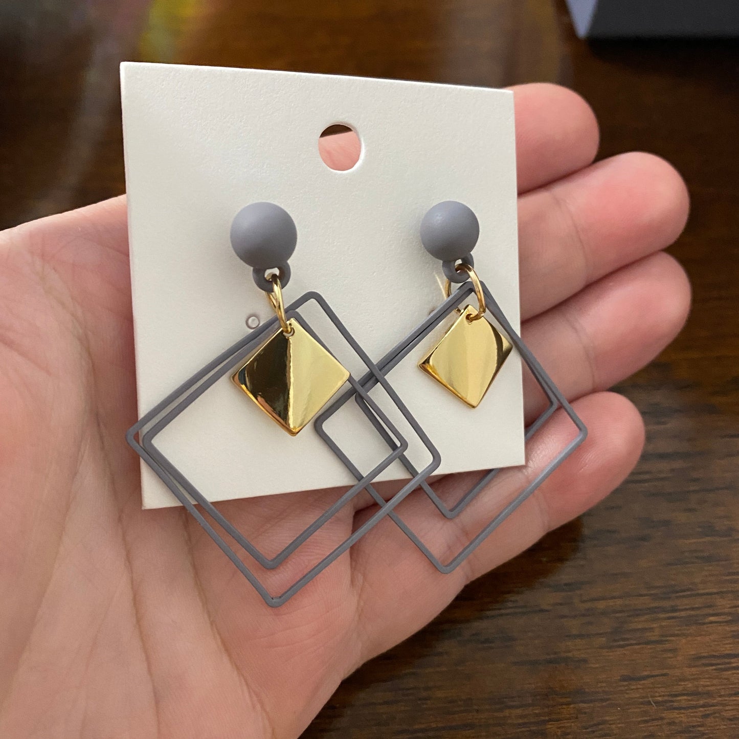 Dangle Earrings - Diamond Grey & Gold