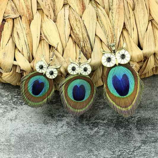 Owl Peacock Feather Jewelry