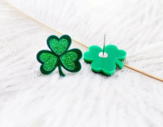 Clover with Green Outline Acrylic Studs - St Patrick’s Day