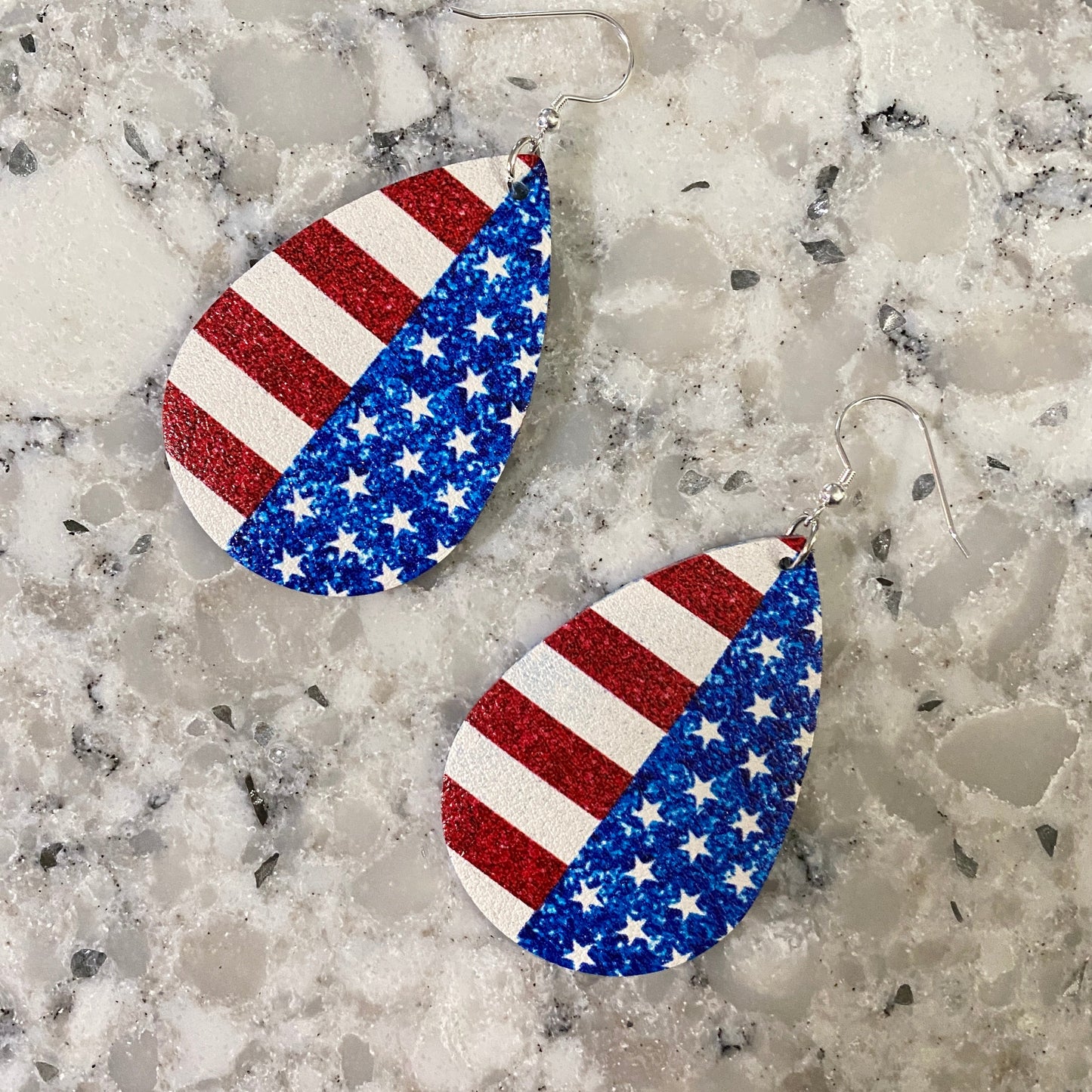 Faux Leather Earrings - American Flag Teardrop