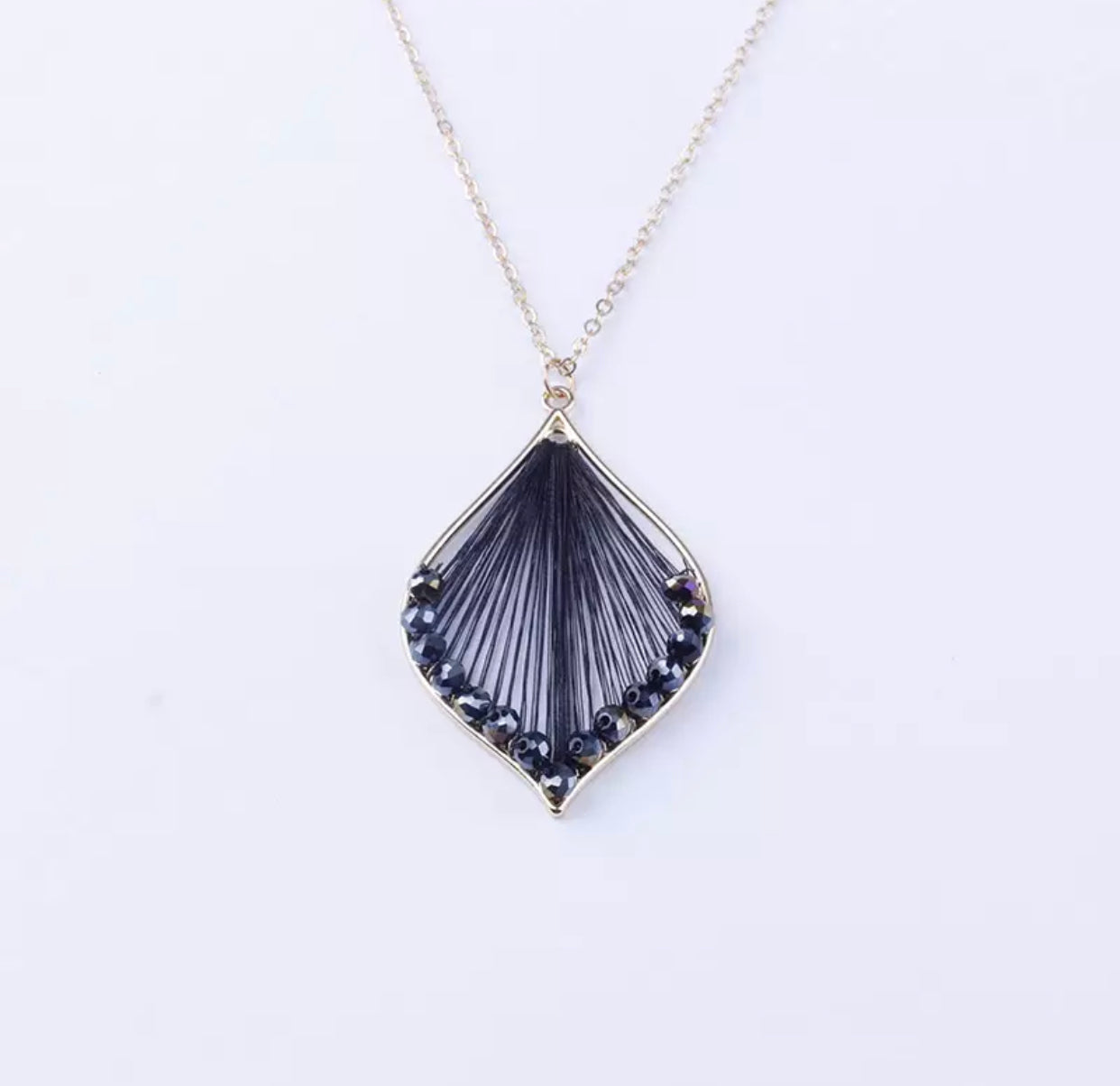 Metal Necklace & Earrings - Rounded Diamond String with Bead