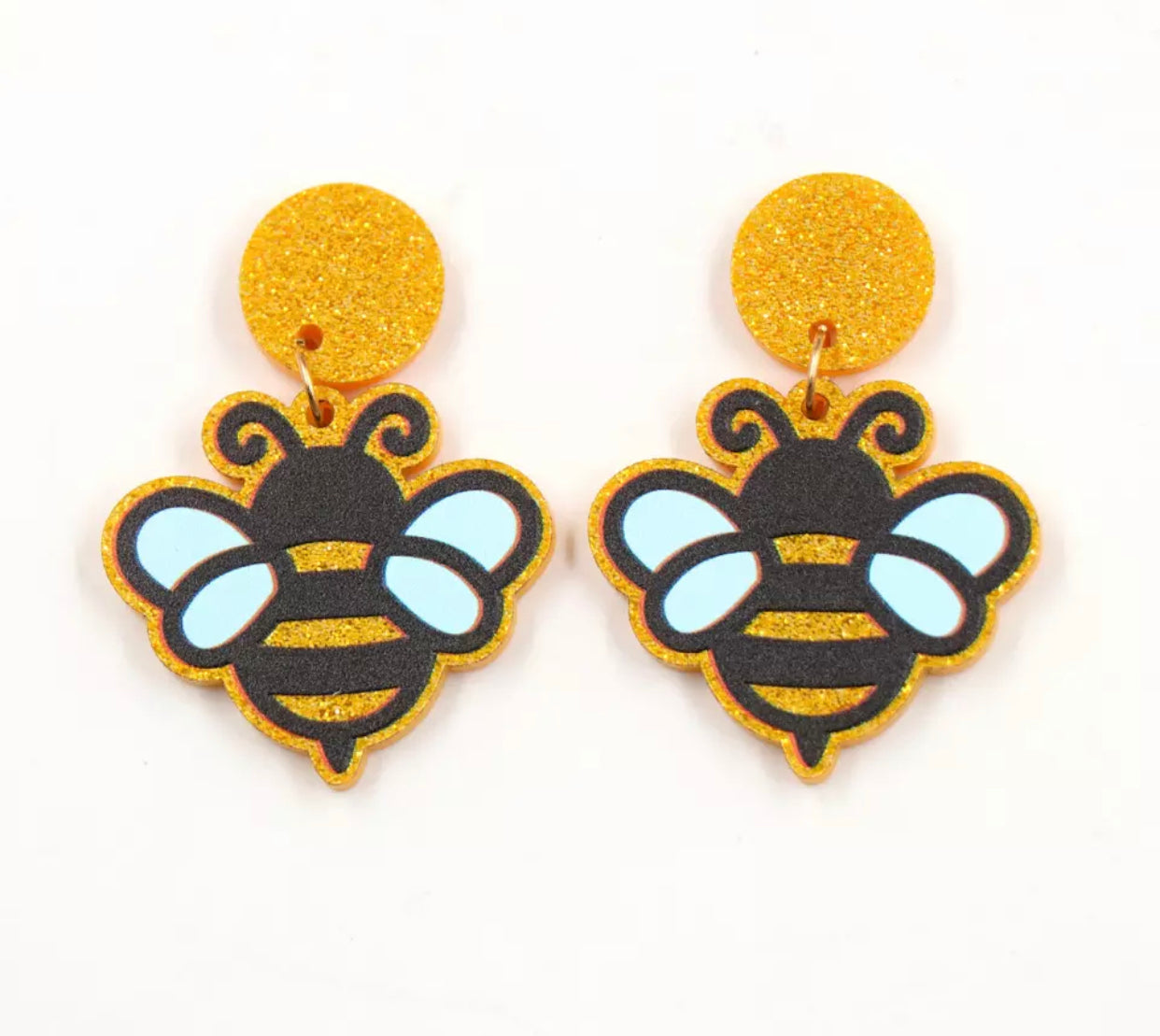 Acrylic Stud Dangle Earrings - Yellow Bee