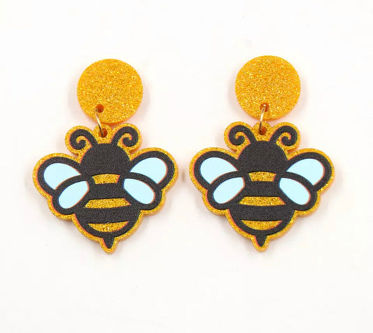 Acrylic Stud Dangle Earrings - Yellow Bee
