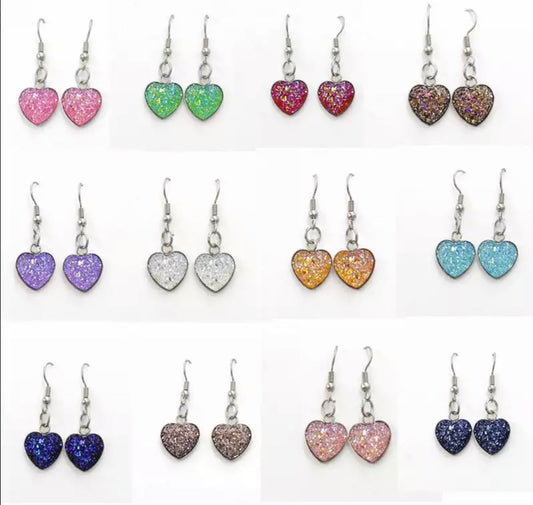 Druzy Drop Earrings - Heart Shaped