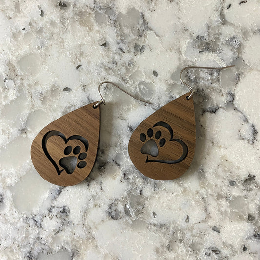 Wooden Specialty Drops - Paw Print Heart
