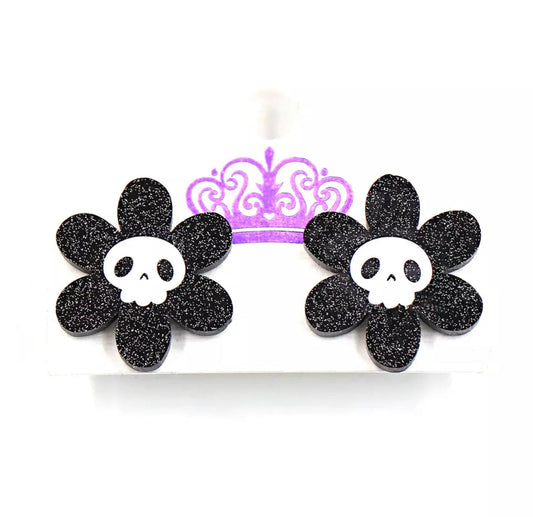 Acrylic Stud Earrings - Flower Skull - Halloween