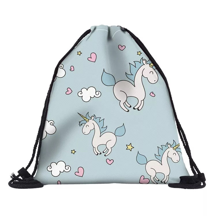 Drawstring Bag - Light Blue Unicorn