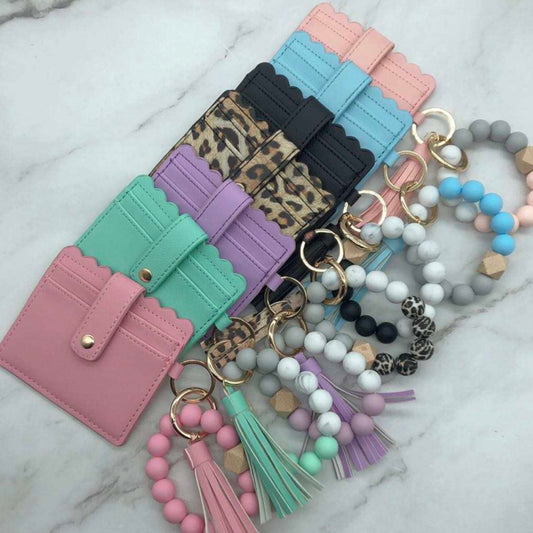 Bracelet Keychain - Silicone Beads & Scalloped Card Holder