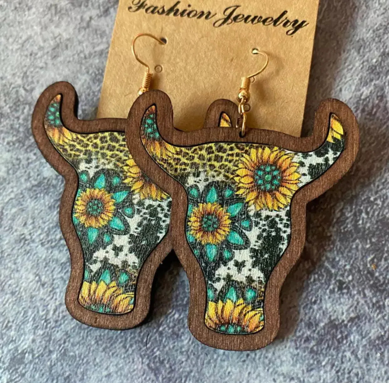 Wooden Cutout - Cow Turquoise Sunflower