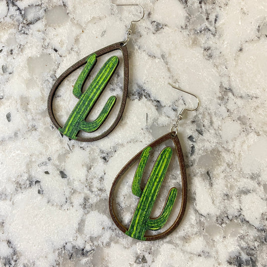 Wooden Teardrop Cutout - Cactus