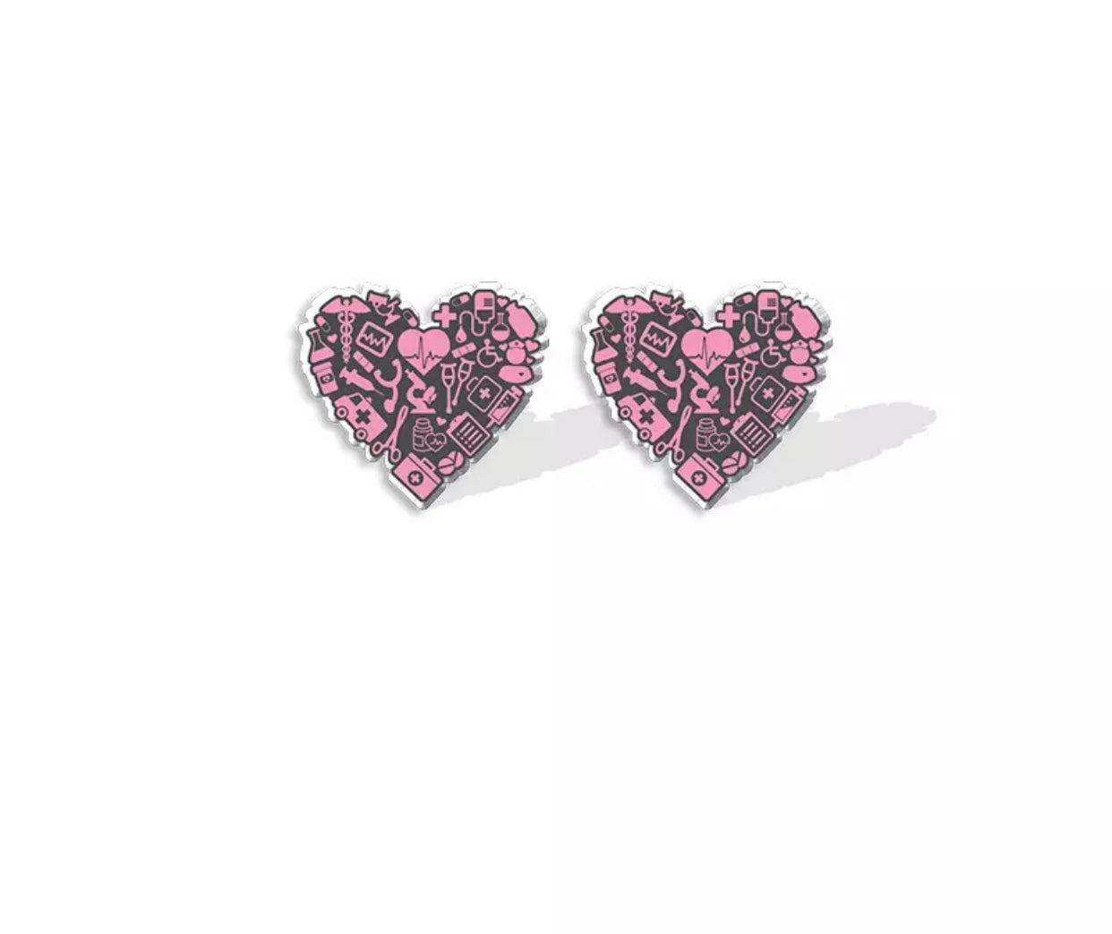 Acrylic Stud Earrings - Medical Heart