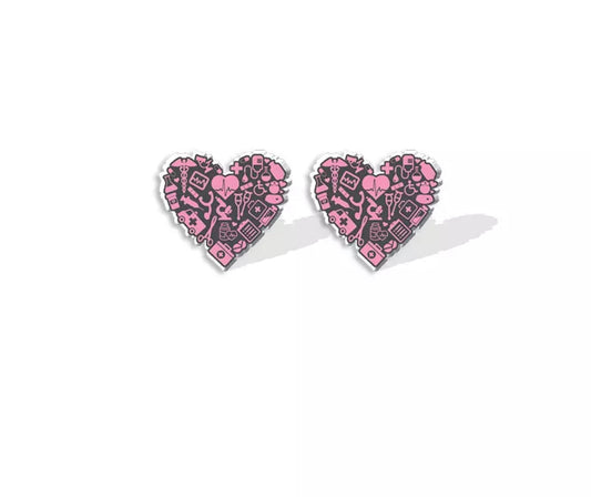Acrylic Stud Earrings - Medical Heart