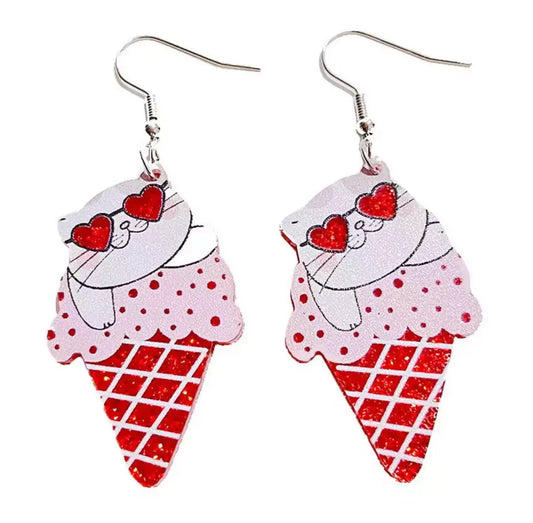 Acrylic Dangle Earrings - Kitty Ice Cream