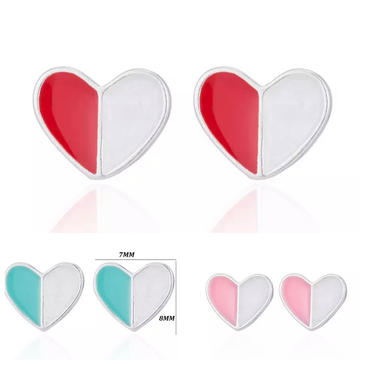 Metal Stud Earrings - Half & Half Heart