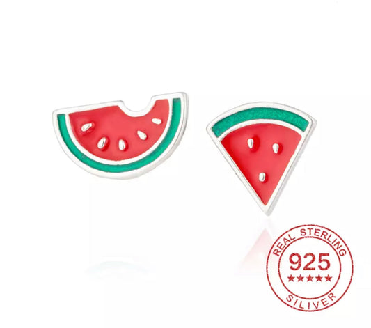 Metal Stud Earrings - Watermelon - Sterling Silver