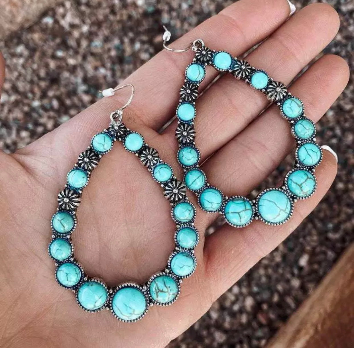 Metal Stone Teardrops - Turquoise