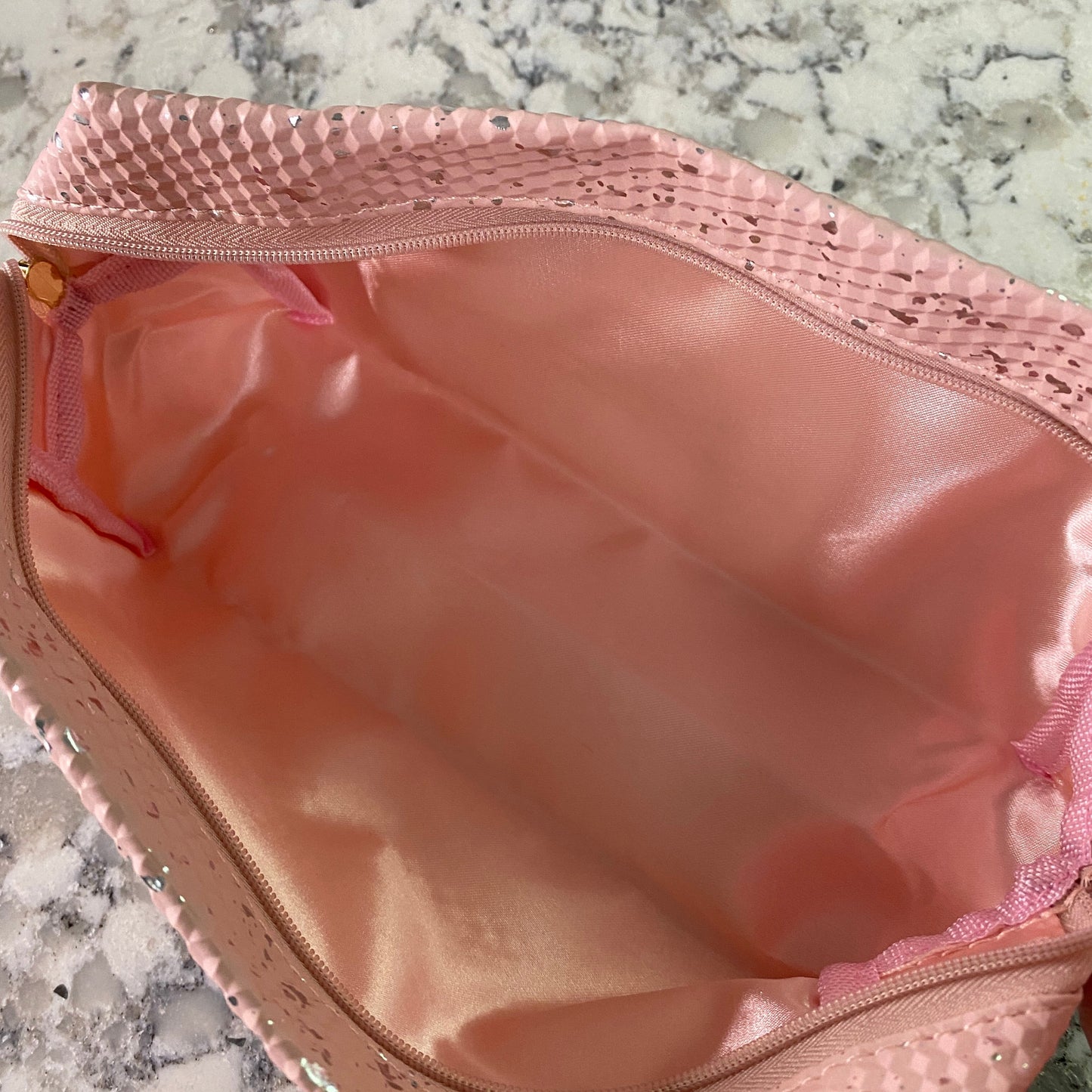 Pouch - Stand Up Rectangle Zip - Pink Silver Splatter