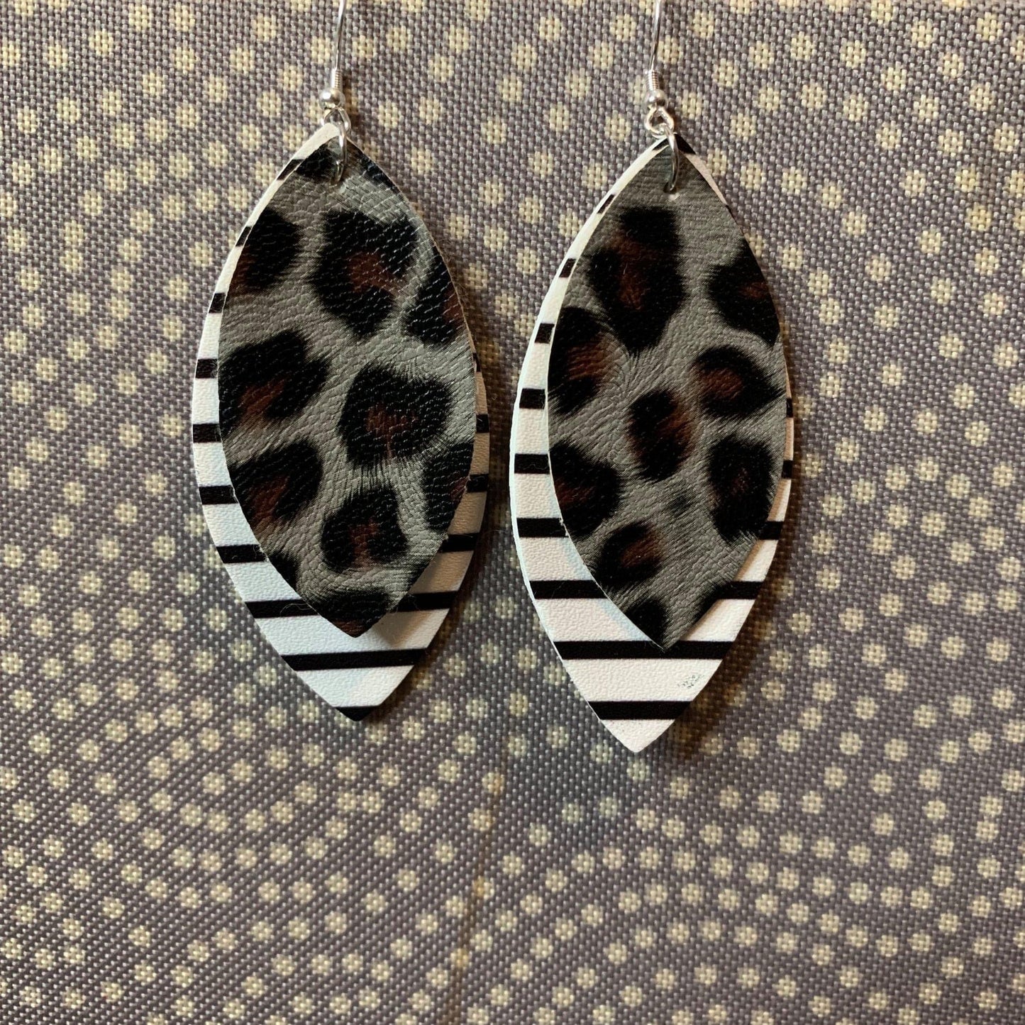 Faux Leather Earrings - Animal Print Diamond Double