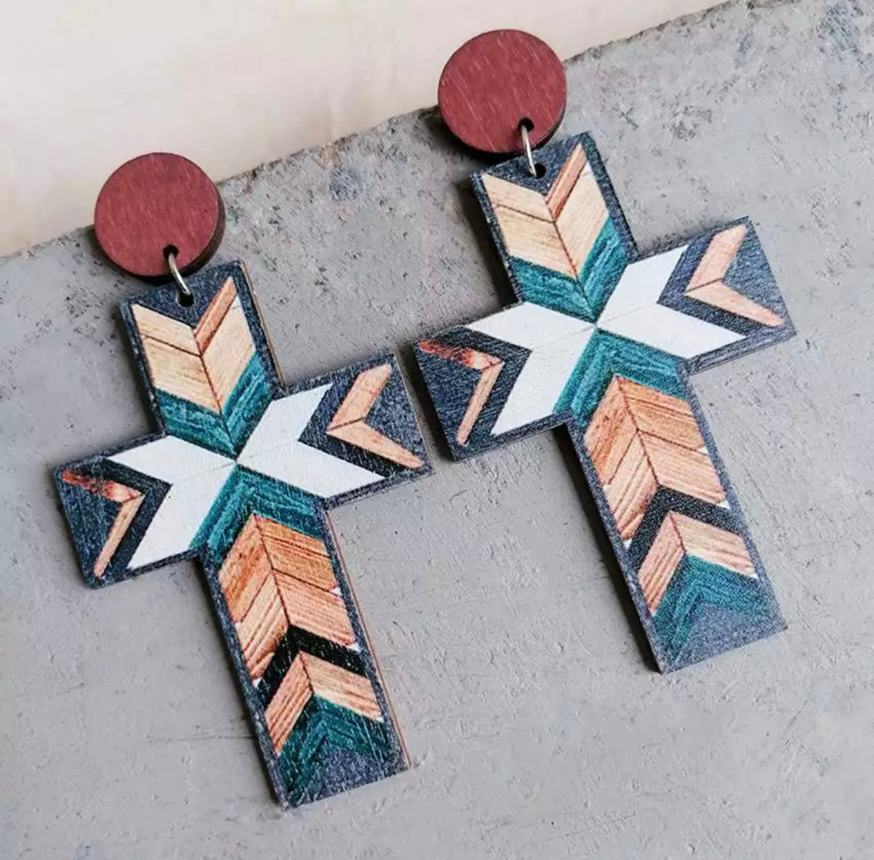 Wooden Cutout - Cross Stud Dangle