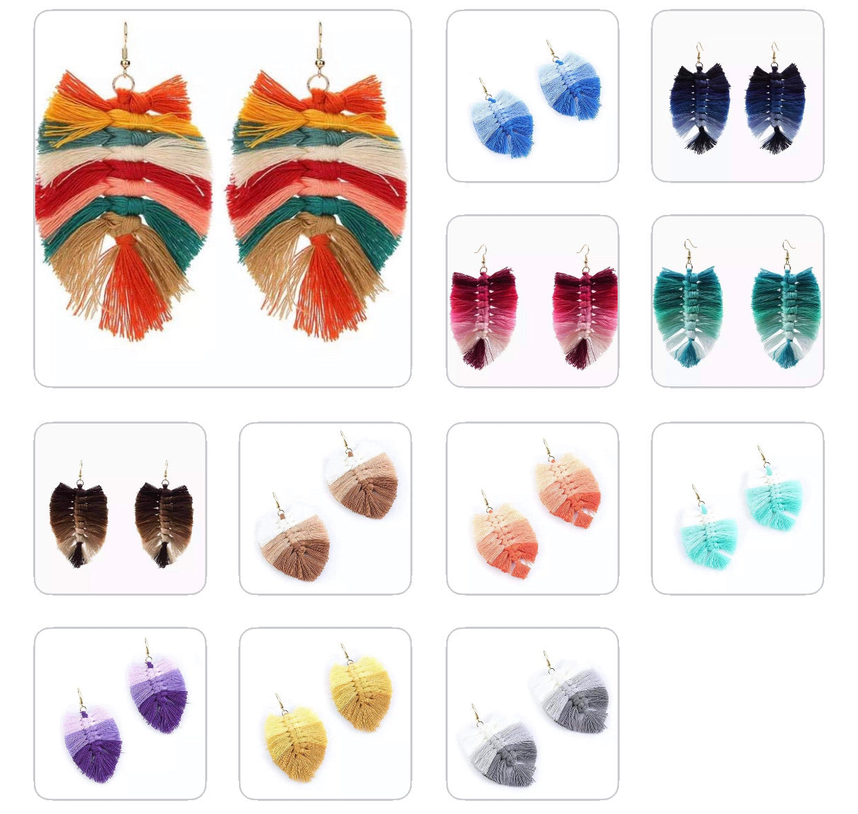 Macrame Earrings - Feather Ombre