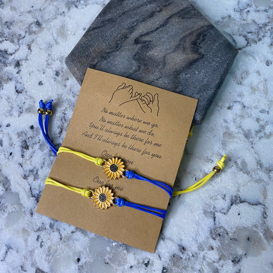 Bracelet - Make A Wish - Blue Yellow Sunflower