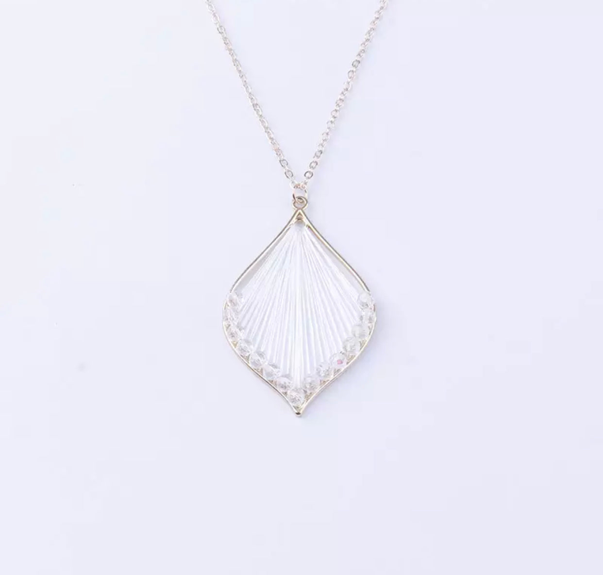 Metal Necklace & Earrings - Rounded Diamond String with Bead