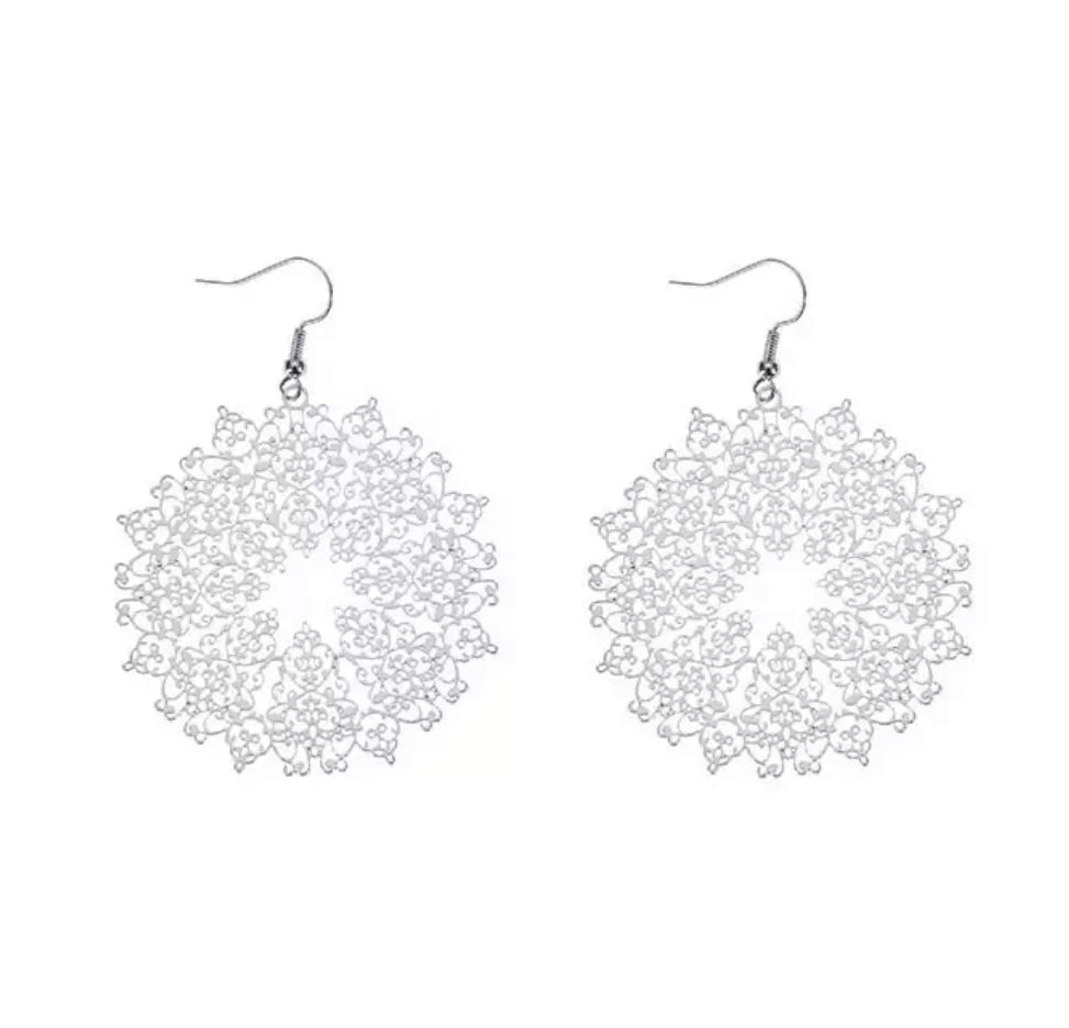 Metal Cutout Dangles - Snowflake Filagree Lace