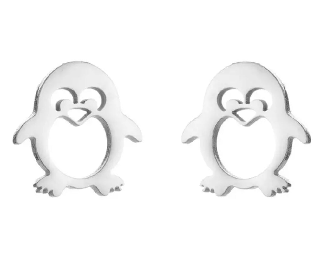 Metal Stud Earrings - Penguin