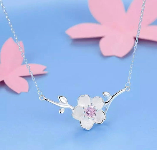 Purple Gem Flower Necklace - Sterling Silver