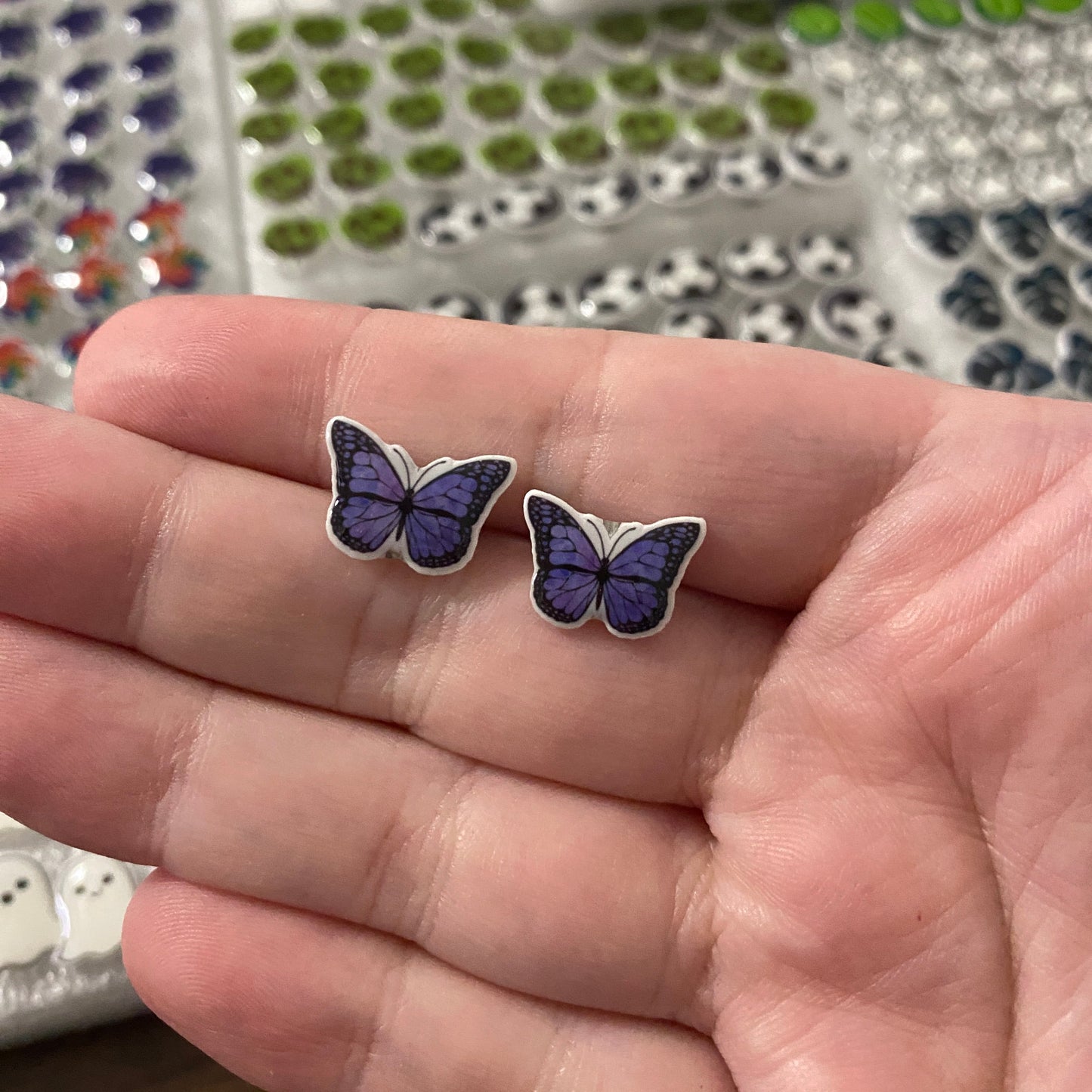 Acrylic Stud Earrings - All Purple Butterfly