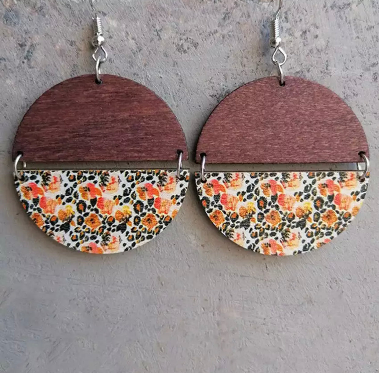 Wood Earrings - Half & Half Coral Animal Floral