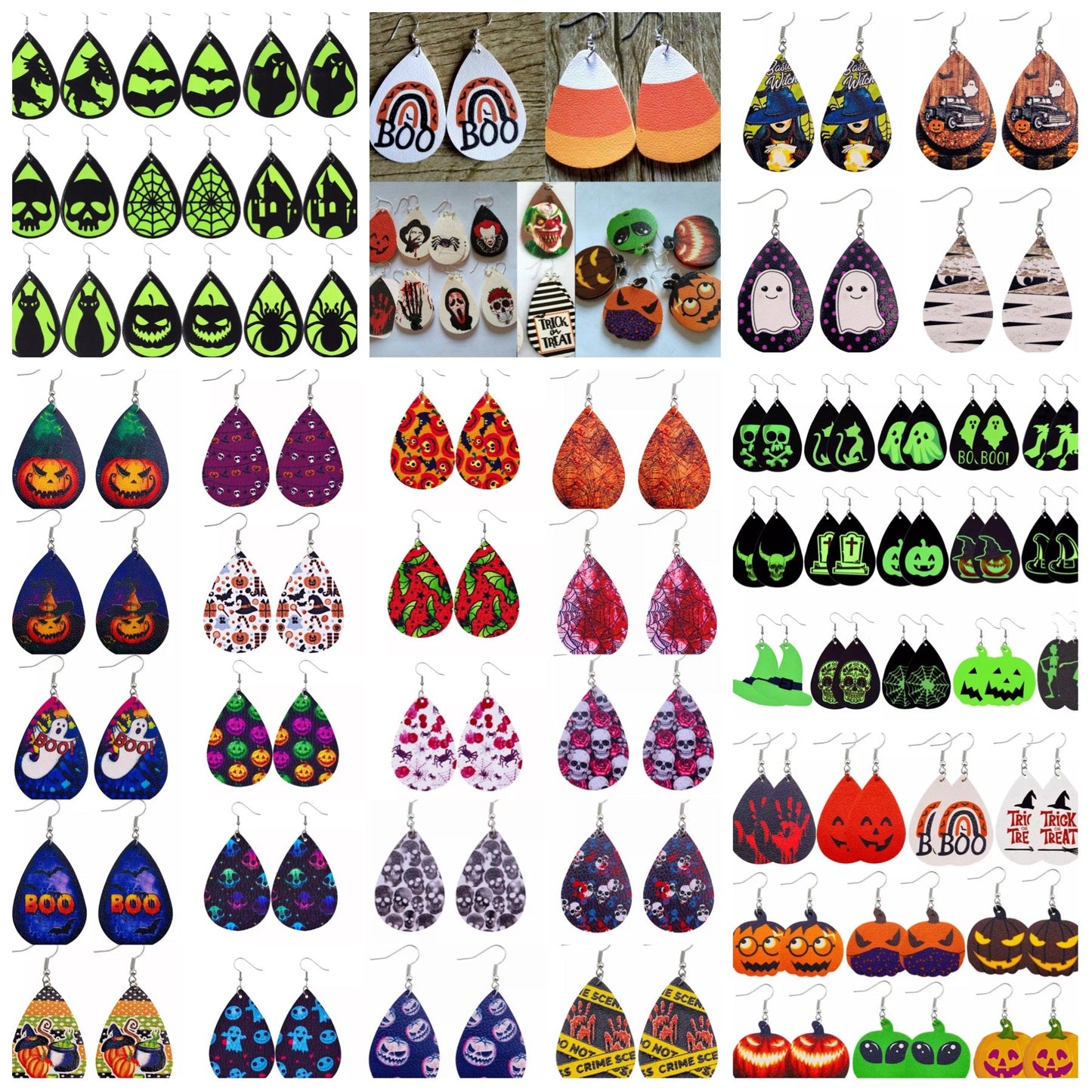 Faux Leather Earrings - Halloween Graphic