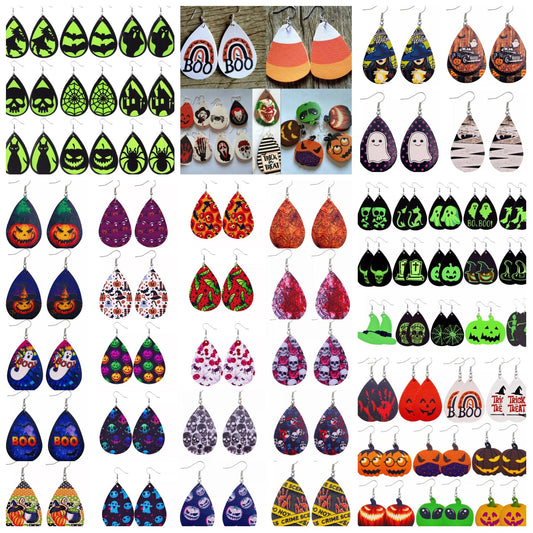 Faux Leather Earrings - Halloween Graphic