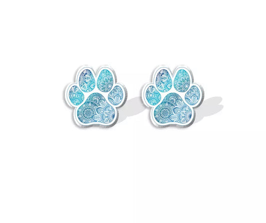 Acrylic Stud Earrings - Mandala Paw