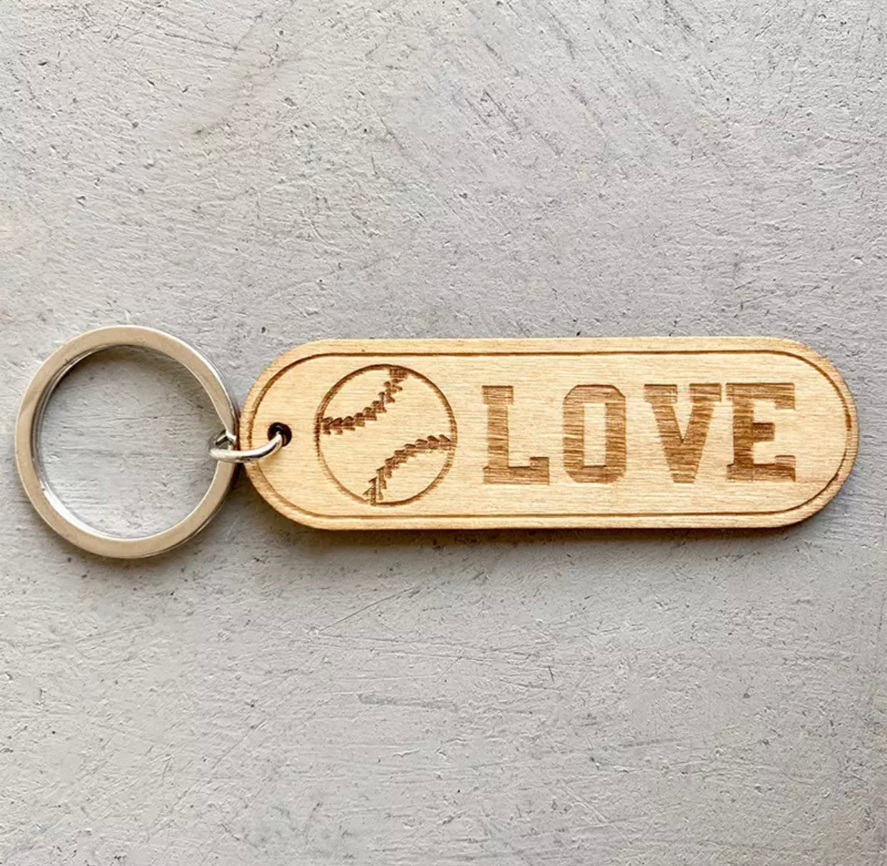 Keychain - Wood LOVE Baseball Design