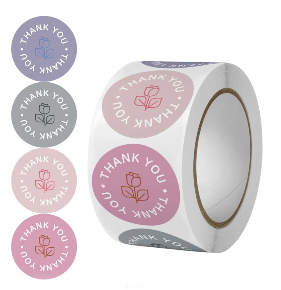 Roll of Thank You Stickers - Rose