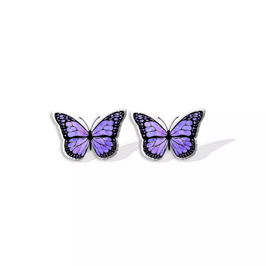Acrylic Stud Earrings - All Purple Butterfly