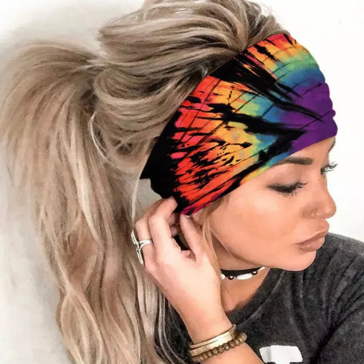 Headband - Black Rainbow Tie Dye