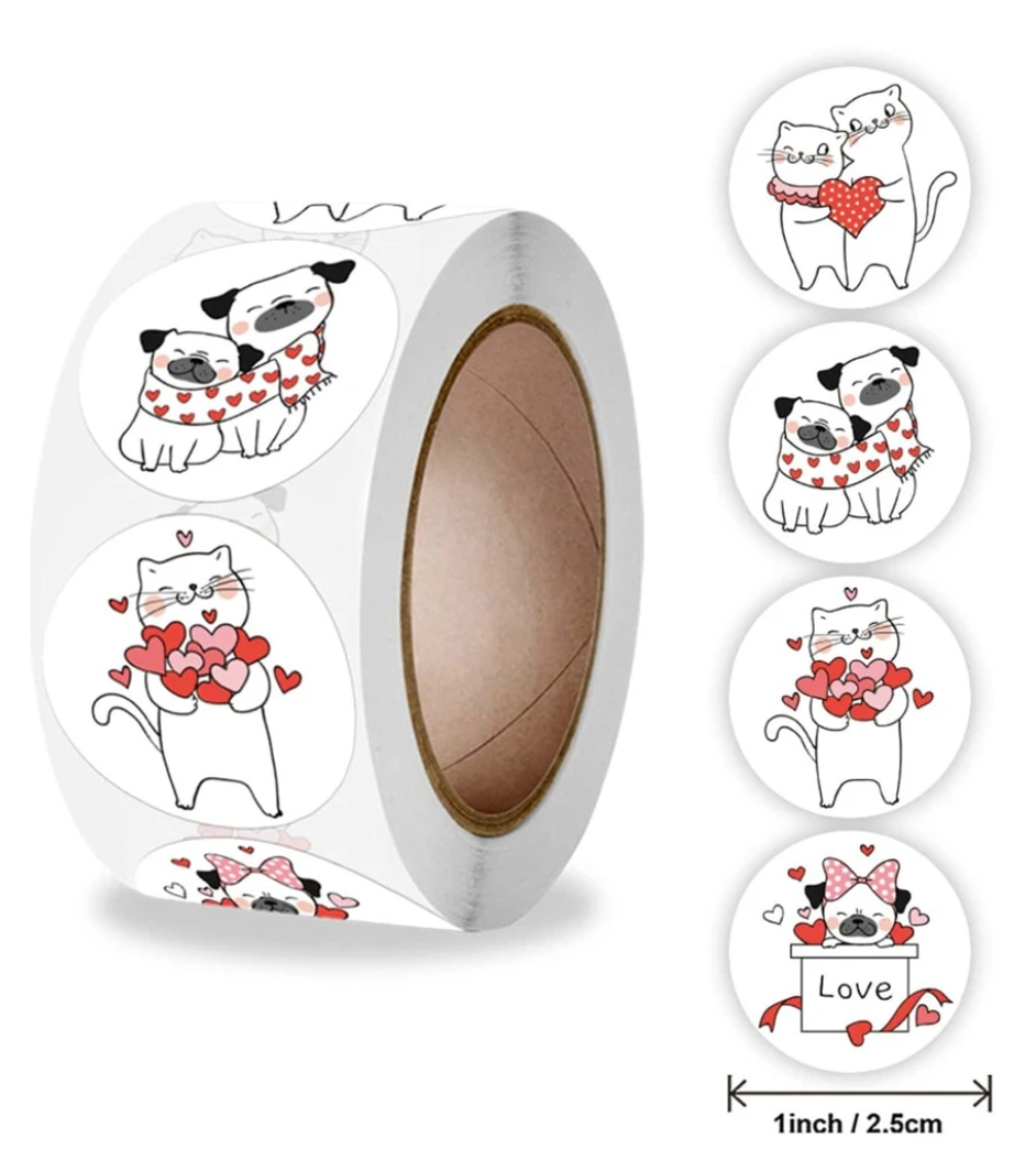 Roll of Stickers - Heart Dog & Cat