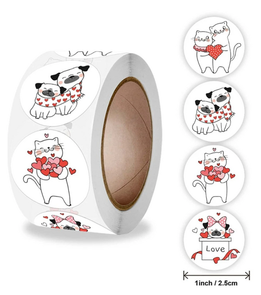 Roll of Stickers - Heart Dog & Cat