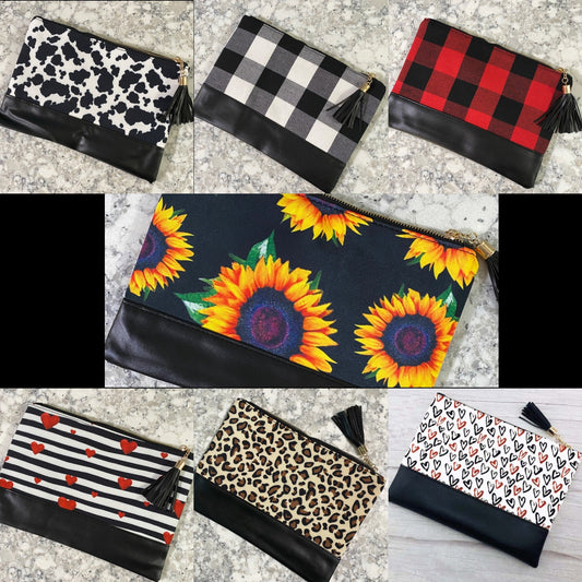 Clutch - Oversized Faux Leather & Canvas