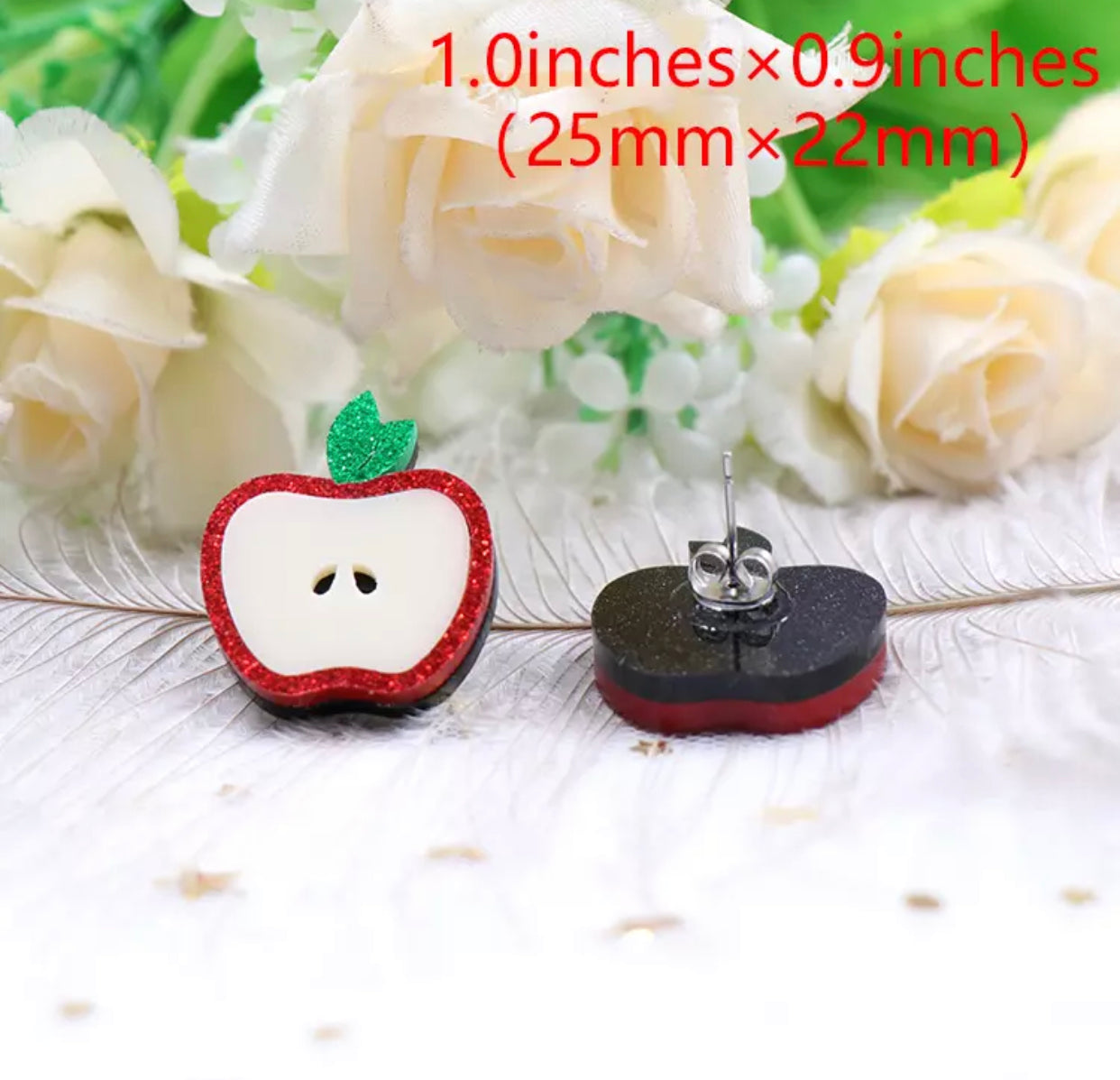 Acrylic Stud Earrings - Apple